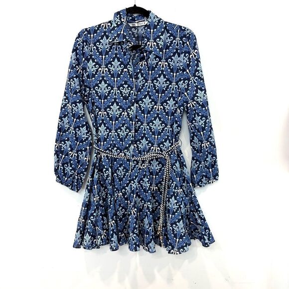 ZARA Blue Floral Print Fit & Flare Mini Dress sz M - Picture 2 of 8